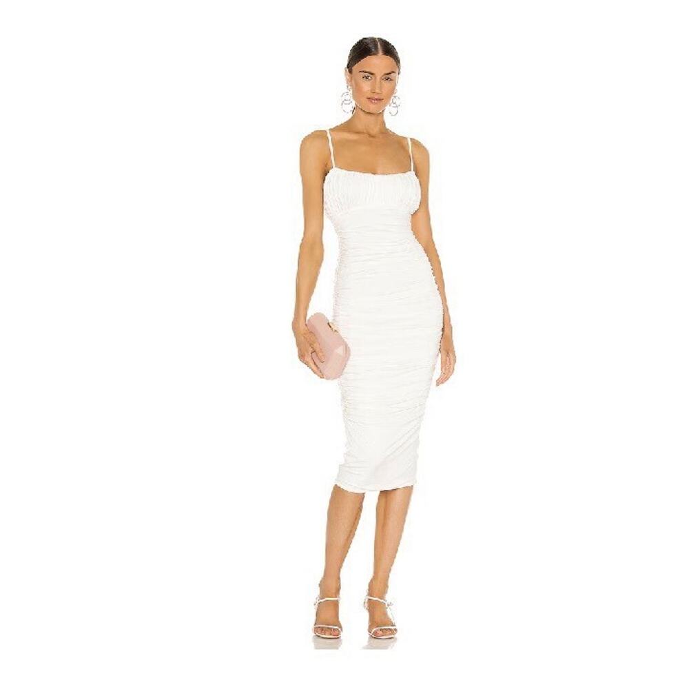 Lovers and Friends Dress Off White Ruched Midi Revolve Sleeveless Wedding Small